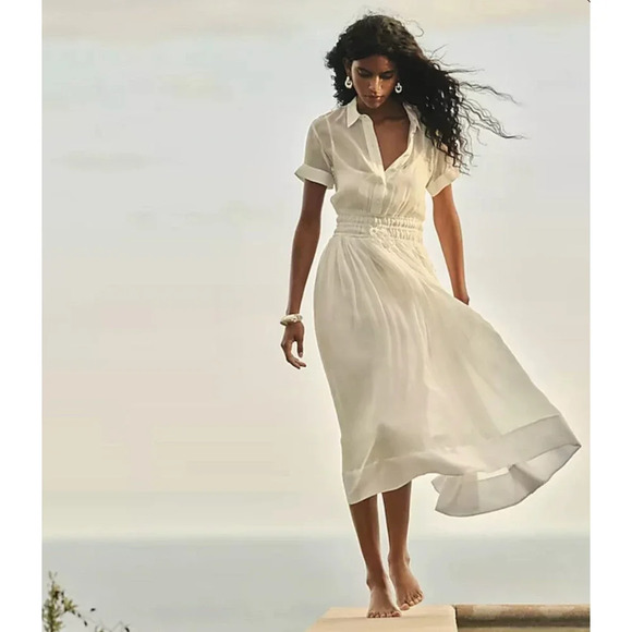 J. Crew Elena Shirtdress Chiffon White Midi A Line Minimalist Sheer US 0 NWT - Picture 4 of 15